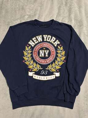 Popular Girl New York Good Vibes Only Graphic Navy Sweatshirt, Size S/M